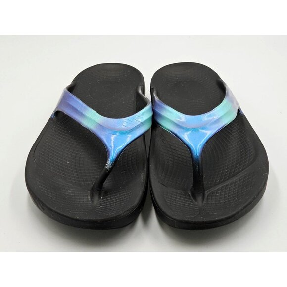 Oofos Women's Iridescent Black & Blue Oolala Luxe Flip Flops Size W10 2831 - Picture 11 of 16